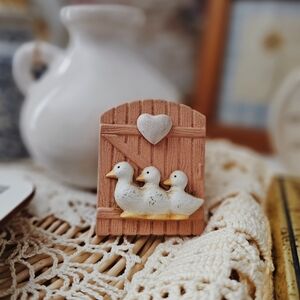 Handmade Ceramic Small Peach Duck Family Magnet